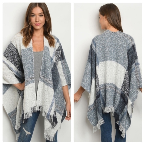 One Size Blue Soft Poncho - Picture 2 of 3